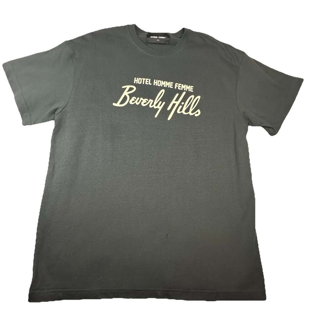 Homie + Femme Men’s Charcoal Grey Beverly Hills T-shirt Large “Fake Love..” NWOT
